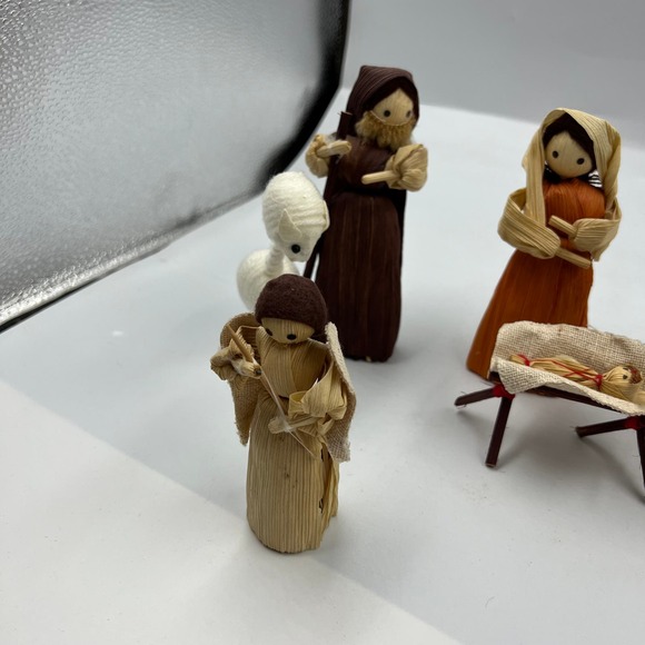 Vintage Set Corn Husk Dolls Christmas Nativity Scene 8 Pieces Handmade Decor - Picture 4 of 10